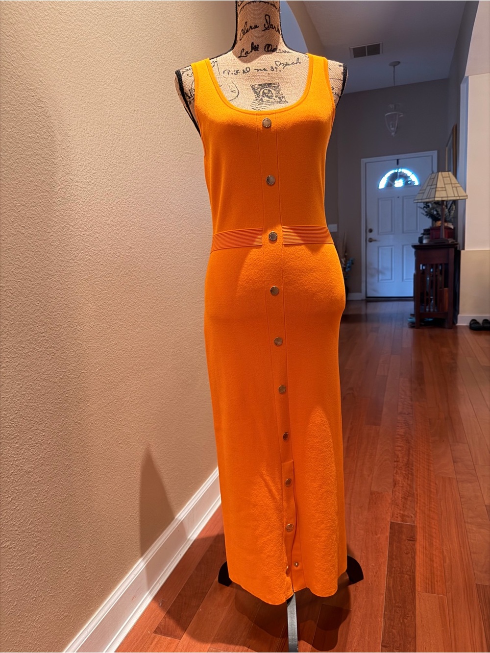 Michael Kors Vibrant Orange Sleeveless Button-Front Maxi Dress